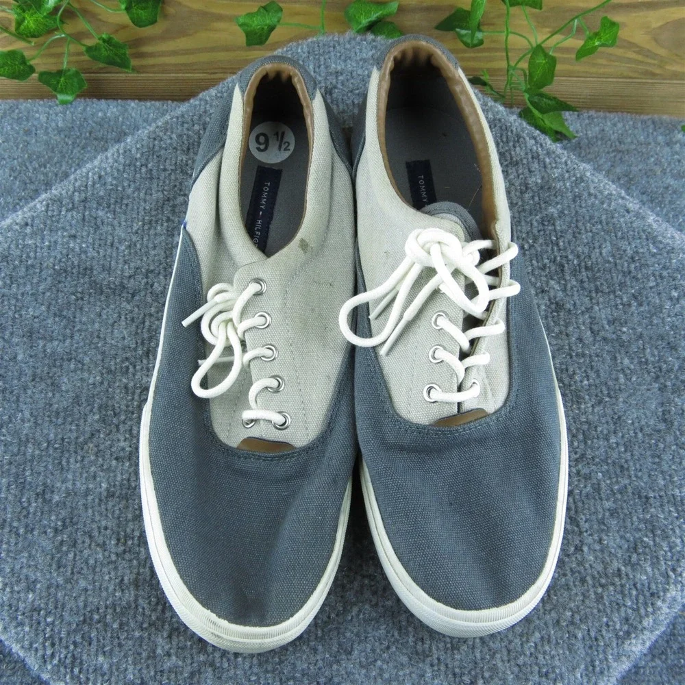 Tommy Hilfiger Men Sneaker‎ Shoes Gray Textile Lace Up Size 9.5 Medium